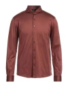Barba Napoli Man Shirt Cocoa Size 42 Cotton In Brown