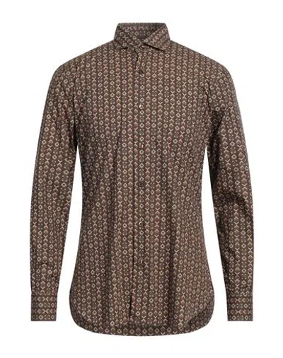 Barba Napoli Man Shirt Dark Brown Size 16 Cotton