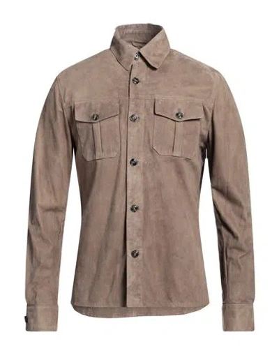Barba Napoli Man Shirt Dove Grey Size 42 Leather In Brown