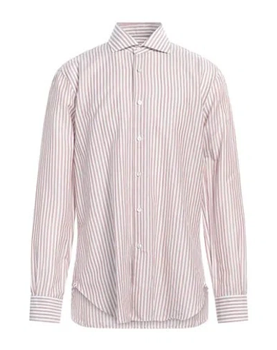 Barba Napoli Man Shirt Khaki Size 17 Cotton, Linen In Pink