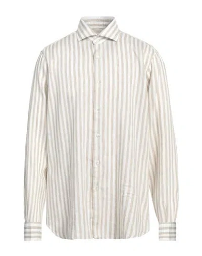 Barba Napoli Man Shirt Khaki Size 17 Linen, Lyocell In Beige