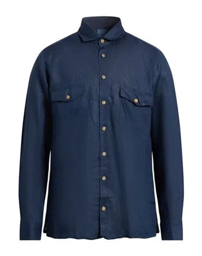Barba Napoli Man Shirt Midnight Blue Size 17 Linen