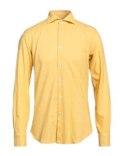 Barba Napoli Man Shirt Mustard Size 16 Linen, Cotton In Yellow