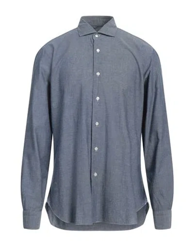Barba Napoli Man Shirt Navy Size 17 ½ Cotton, Linen In Navy Blue
