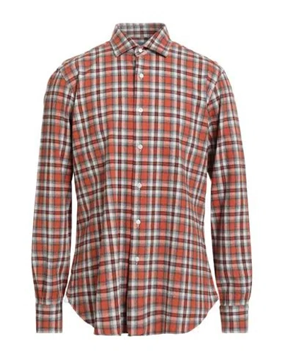 Barba Napoli Man Shirt Rust Size 16 ½ Cotton In Orange