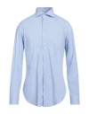 Barba Napoli Man Shirt Sky Blue Size 17 Cotton, Polyamide, Elastane In Blue
