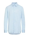Barba Napoli Man Shirt Sky Blue Size 17 Cotton, Polyamide, Elastane In Blue