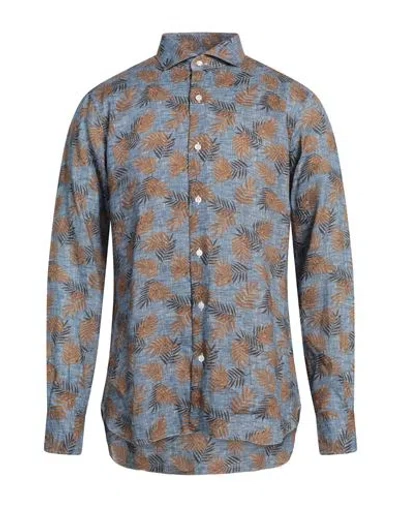 Barba Napoli Man Shirt Slate Blue Size 17 Linen