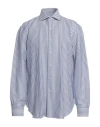 Barba Napoli Man Shirt Slate Blue Size 18 Cotton, Linen In Blue