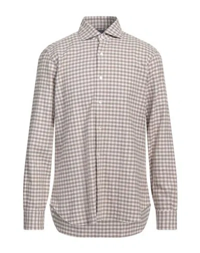 Barba Napoli Man Shirt Taupe Size 16 Cotton In Grey