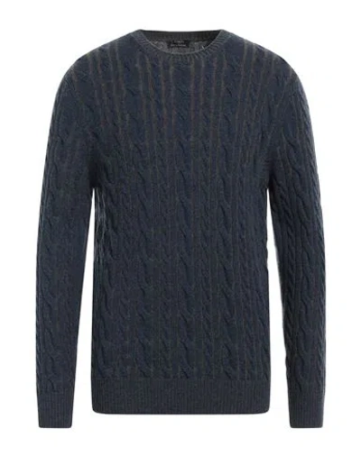Barba Napoli Man Sweater Navy Size 46 Virgin Wool, Viscose, Cashmere In Navy Blue
