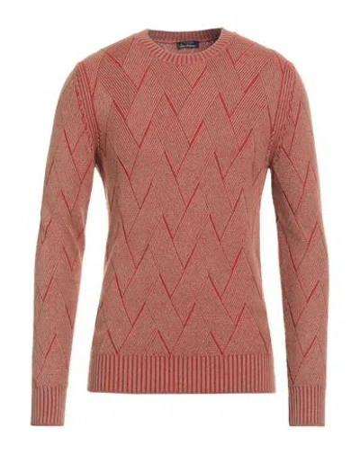 Barba Napoli Man Sweater Rust Size 42 Virgin Wool, Viscose, Cashmere In Red