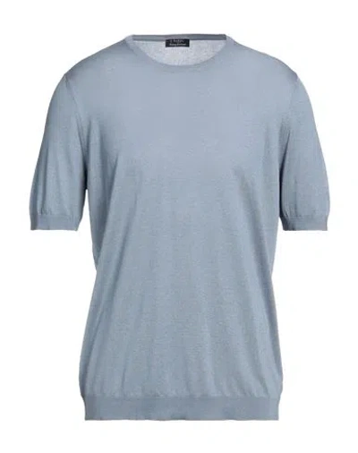Barba Napoli Man Sweater Slate Blue Size 44 Silk In Blue