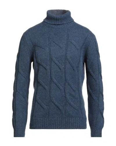 Barba Napoli Man Turtleneck Navy Size 40 Virgin Wool, Polyamide In Blue