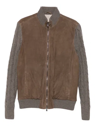 Barba Napoli Mare Suede Cable-knit Jacket In Brown