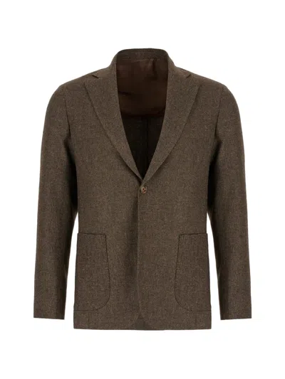 Barba Napoli Melange Wool Blazer In Brown