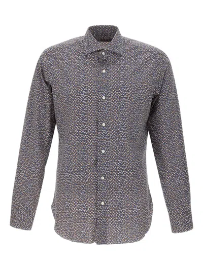Barba Napoli Micro-optical Pattern Shirt In Gray