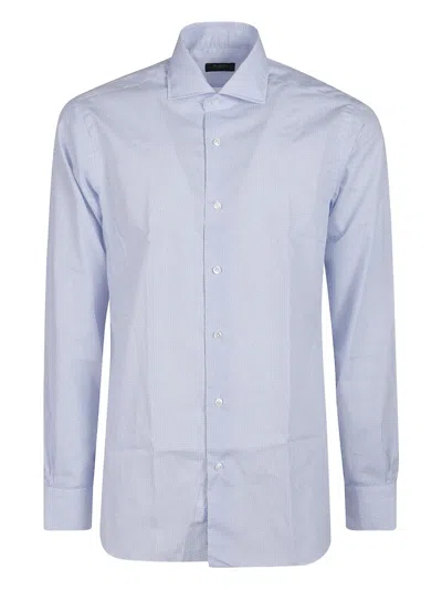 Barba Napoli Micro-pattern Cotton Shirt In Blue