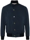 Barba Napoli Mock-neck Button-down Bomber Jacket In Blue