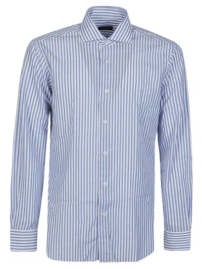 Barba Napoli Neck Shirt In Bianco/azzurro