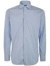 Barba Napoli Collared Shirt With Buttons And Curved Hem In Blue