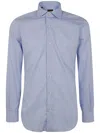 Barba Napoli Collared Shirt With Buttons And Curved Hem In Blue
