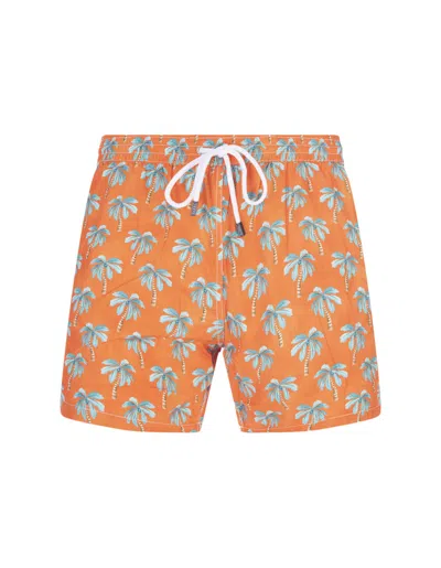 Barba Napoli Orange Swim Shorts With Palm Pattern