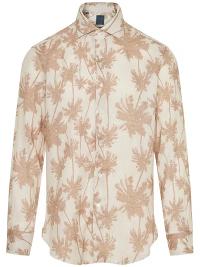 Barba Napoli Palm-tree Print Linen Shirt In Neutrals