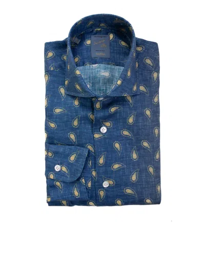 Barba Napoli Patterned Blue Long-sleeved Shirt