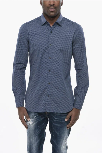 Barba Napoli Patterned Cotton Poplin Shirt In Blue