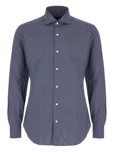 Barba Napoli Patterned Long-sleeved Shirt In Blue