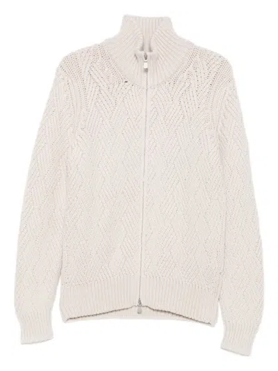 Barba Napoli Patterned Zip-up Cardigan In Neutral