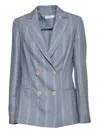 Barba Napoli Barba Blazer Gi2 Double Breasted In Light Blue Linen
