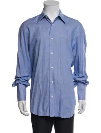 Pre-owned Barba Napoli Plaid Print Long Sleeve Dress Shirt In Blue