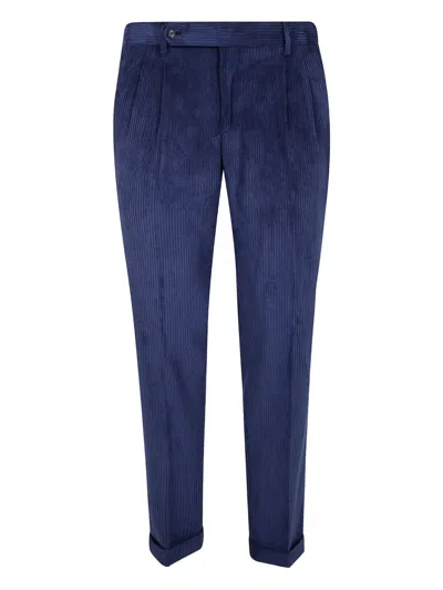 Barba Napoli Pleated Corduroy Trousers In Blue