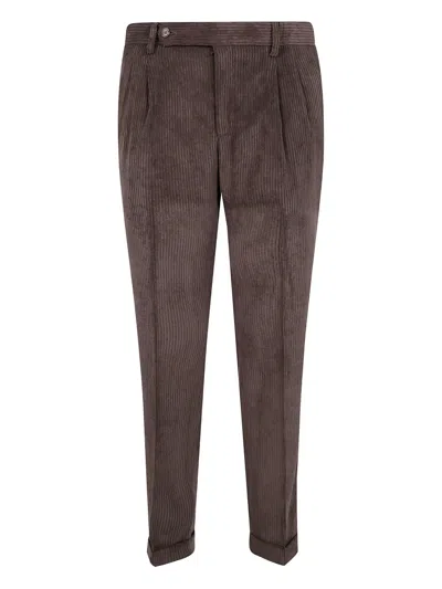 Barba Napoli Pleated Corduroy Trousers In Burgundy