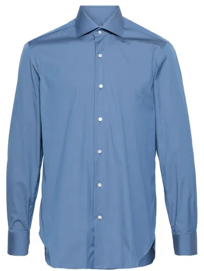 Barba Napoli Poplin Cotton-blend Shirt In Blau
