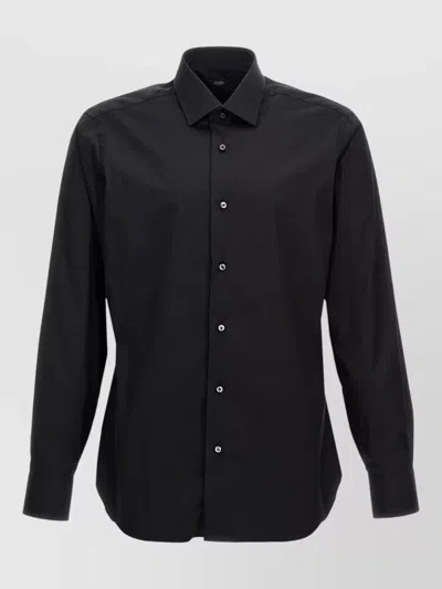 Barba Napoli Poplin Shirt Straight Cut Buttoned Cuffs Long Sleeves In Black