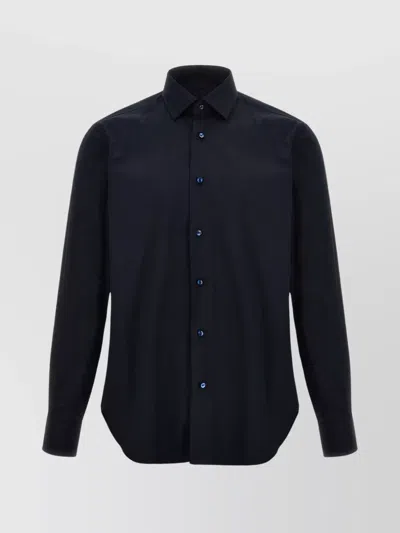 Barba Napoli Barba Stretch Cotton Poplin Shirt In Blue