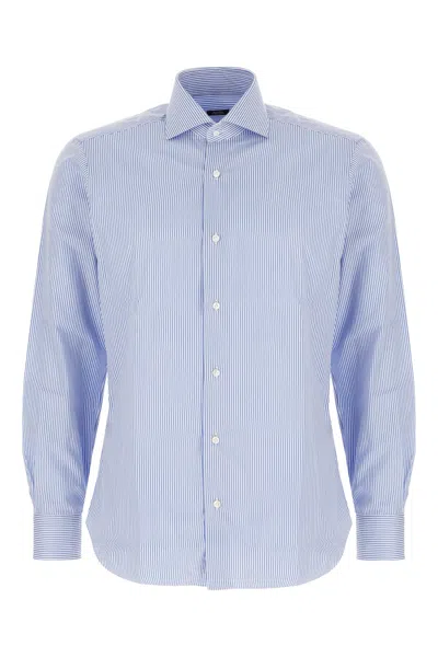 Barba Napoli Printed Poplin Shirt In Blue