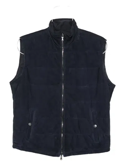 Barba Napoli Quilted Suede Gilet In Blue