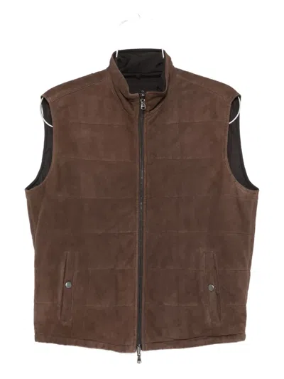 Barba Napoli Quilted Suede Gilet In Brown