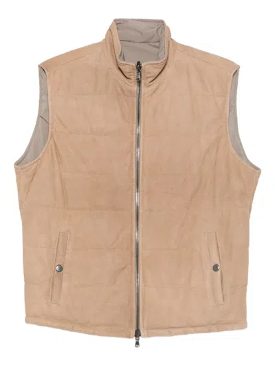 Barba Napoli Quilted Suede Gilet In Brown