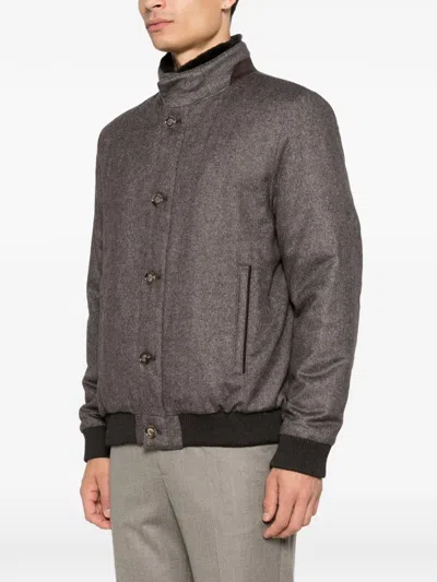 Barba Napoli Raven Fur-collar Button-up Jacket In Brown