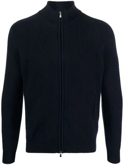 Barba Napoli Rib-knit Zipped Cardigan In Blau