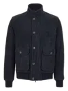 Barba Napoli Ribbed-collar Button-fastening Jacket In Blue