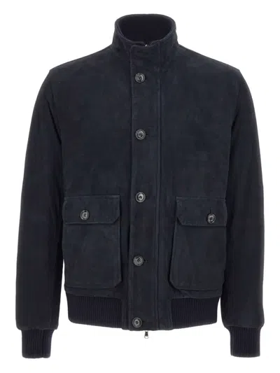Barba Napoli Ribbed-collar Button-fastening Jacket In Blue