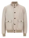 Barba Napoli Ribbed-collar Leather Jacket In Neutral