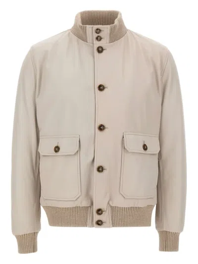 Barba Napoli Ribbed-collar Leather Jacket In Neutral