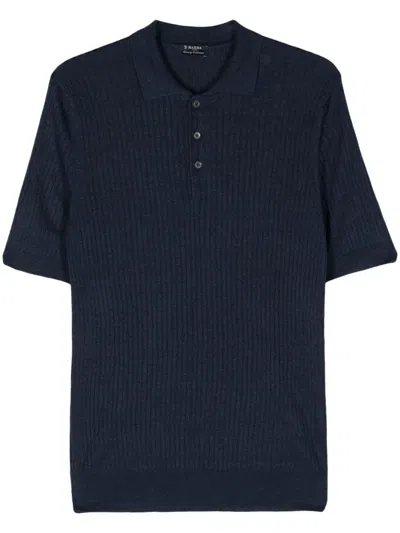 Barba Napoli Ribbed-knit Polo Shirt In Blue